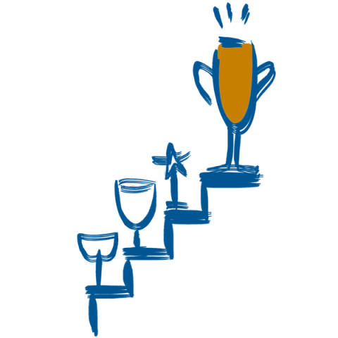 Des trophées sur des marches