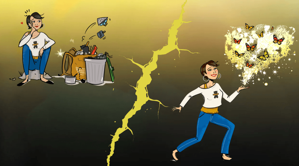 schéma avec Aliko et Kakko pour imaginer qu'en se débarrassant de nos peurs on déploie un trésor d'énergie puissante