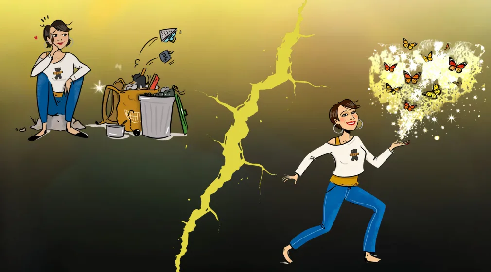 schéma avec Aliko et Kakko pour imaginer qu'en se débarrassant de nos peurs on déploie un trésor d'énergie puissante